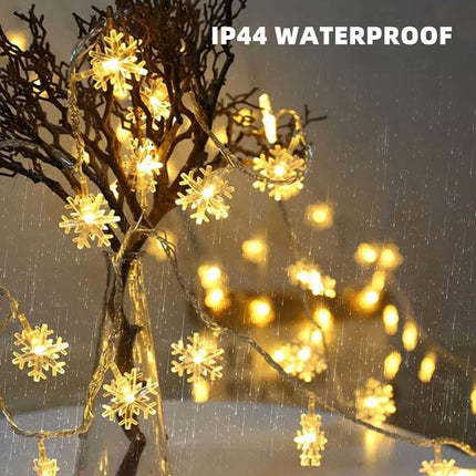 Dazzle Bright Christmas Snowflakes String Lights, 100 LED 49FT Waterproof Christmas Lights Plug in with 8 Modes for Indoor Outdoor Holiday Wedding Party Xmas Tree Garden Decorations (Warm White)