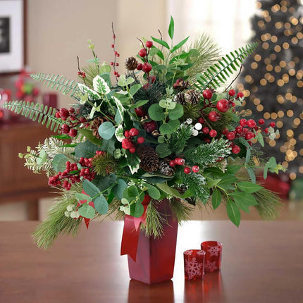 12Pcs Versatile Artificial Holly Red Berry Stems,Silk Artificial Pine Cone Picks Christmas Stems, Mini Artificial Pine Tree for Christmas Party Flower Wreaths Winter Holiday Decorations