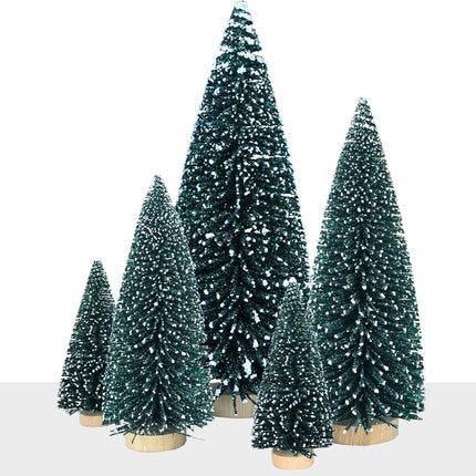 5Pcs Christmas Decorations Mini Christmas Trees, Artificial Christmas Tree Bottle Brush Trees with Glitter Powder Wooden Base for Christmas Decor Christmas Party Home Table