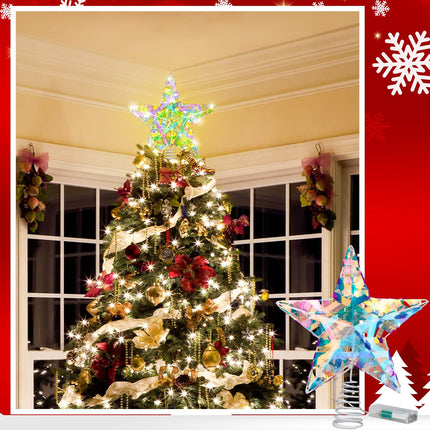 10 Inch Christmas Tree Topper Star Iridescent Star Tree Topper LED Christmas Star Tree Topper Christmas Tree Topper LED Christmas Tree Iridescent for Xmas Tree Topper Decoration