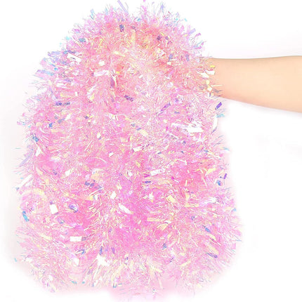 LOMIMOS 17 Ft Easter Christmas Tinsel Garland,Pink Glittering Decoration for Xmas Tree Party Wedding Supplies