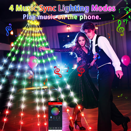 16.4FT Christmas Tree Decoration - 315 LEDs Customizable Star Waterfall Tree Lights with Remote, Timer, App Control Christmas Tree Lights with Music Sync for Xmas Yard Garden Party