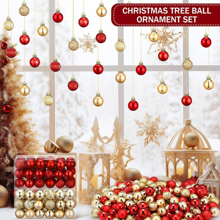 Shappy 216 Pcs Mini Christmas Ball Ornament 1.18" Christmas Tree Decorations 6 Styles Small Christmas Shatterproof Ball with Hanging Loop for Holiday Party Wreath Xmas Tree Decor (Red,Gold)