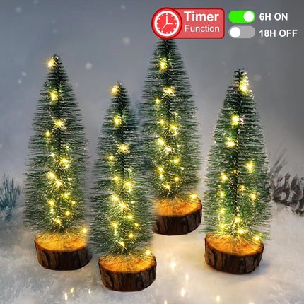 4 Pcs Mini Christmas Trees, 8 Inch Artificial Christmas Bottle Brush Trees with Fairy Lights Battery Powered Tabletop Tree Decoration (Warm White)