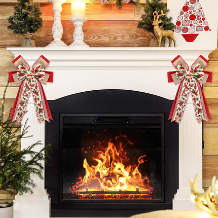 Whaline Christmas Wreath Bow Red Cardinal Birds Pattern Burlap Bow 16.5 x 11 Inch Xmas Special Design Tree Topper Ornament Bow for Christmas Party Indoor Outdoor Home Door Fireplace Decor