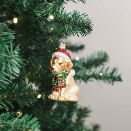 Old World Christmas Holiday Yellow Labrador Puppy Glass Blown Ornament for Christmas Tree