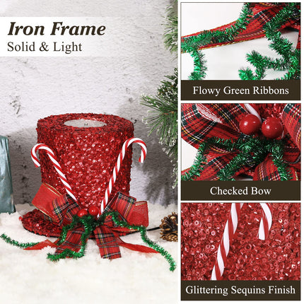 Shinowa Christmas Tree Topper Hat, Metal Frame Christmas Treetop with Motional Snowflake Projector Lights Plug in Glitter Projector Xmas Tree Topper for Christmas Tree Decorations, Red