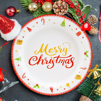 Lamosi 100Pcs Christmas Paper Plates, Paper Plates Christmas Party Supplies, 10 inch Disposable Dinner Plates for Birthday Holiday Wedding Event