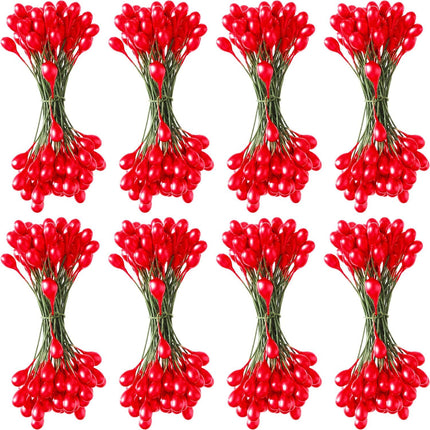 Patelai 800 Pieces Artificial Holly Berries Craft Berry Stems for Christmas Wedding Home Ornaments (Red)