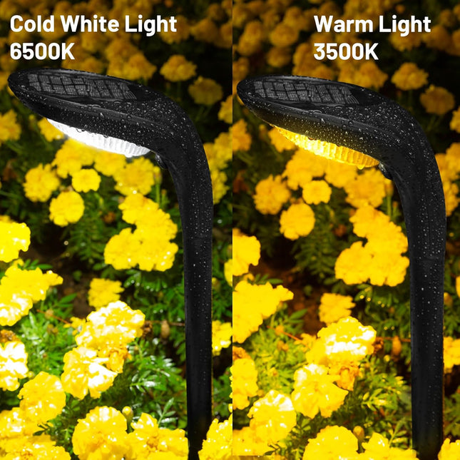 Solar Pathway Lights Outdoor, Upgraded Brighter Solar Garden Lights Waterproof, 3500K 6500K Landscape Lighting Modes Solar Lights