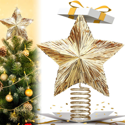 Christmas Tree Topper Star Gold Christmas Tree Decorations Large Champagne Star Topper 8 x 11 x 2 Inches Glitter Sequin Star Xmas Holiday Decor for Christmas Tree