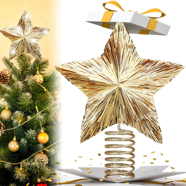 Christmas Tree Topper Star Gold Christmas Tree Decorations Large Champagne Star Topper 8 x 11 x 2 Inches Glitter Sequin Star Xmas Holiday Decor for Christmas Tree