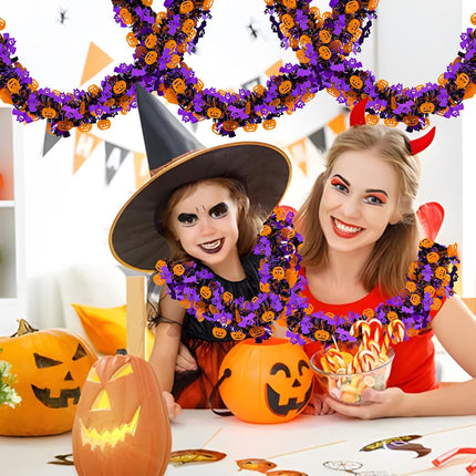 Halloween Decorations, 33 Ft Halloween Tinsel Garland Twist Shiny Metallic Halloween Garland with Orange Pumpkin Black Spider Purple Bat for Home Tree Party Indoor Outdoor Decorations