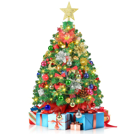 2FT Mini Christmas Tree, Small Christmas Tree with Lights, Prelit Tabletop Christmas Tree with 100 Branch Tips and 80+ DIY Ornaments, Christmas Decorations Indoor and s for Men Women