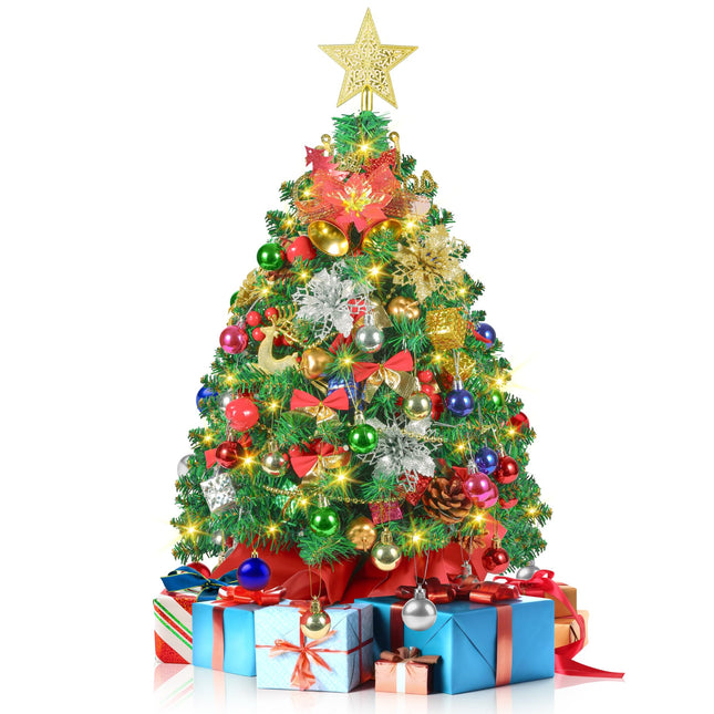 2FT Mini Christmas Tree, Small Christmas Tree with Lights, Prelit Tabletop Christmas Tree with 100 Branch Tips and 80+ DIY Ornaments, Christmas Decorations Indoor and s for Men Women