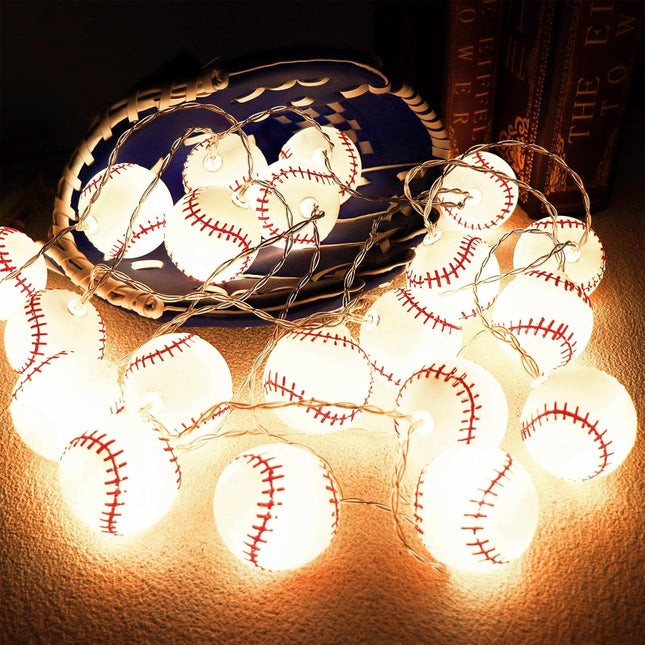 Yayfazy Baseball Decor String Lights, Battery Operated 9.9ft 20LED 2 Mode with Timer Sports Room Decor Lights for Boys Bedroom or Sports Theme Party, Christmas for Son, Grandson, Baseball Lover