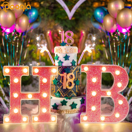 Pooqla LED Marquee Letter Lights, Light Up Pink Letters Glitter Alphabet Letter Sign Battery Powered for Night Light Birthday Party Wedding Girls s Home Bar Christmas Decoration, Pink Letter R