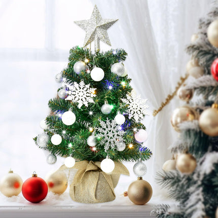 Tabletop Christmas Trees with Lights - HOYECHI Mini Christmas Tree 24 in, Small Light Up 2 ft Christmas Tree with 40 LED Lights & Ornaments Top Star for DIY, Christmas Decoration, Silver & White