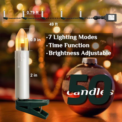 50 Pcs Christmas Flameless Candles Lights, Candle Lights with 3 Color & 11 Mode Remote Control, 3D Flickering LED Candle String Lights for Christmas Trees, Fireplaces, Church, Wedding