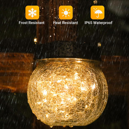 Solar Lantern Solar Lights Outdoor Waterproof 6-Pack, Solar Powered Hanging Lights Cracked Glass Hanging Globes for Christmas Decoration, Shepherd Hook, Garden Tree Ornaments