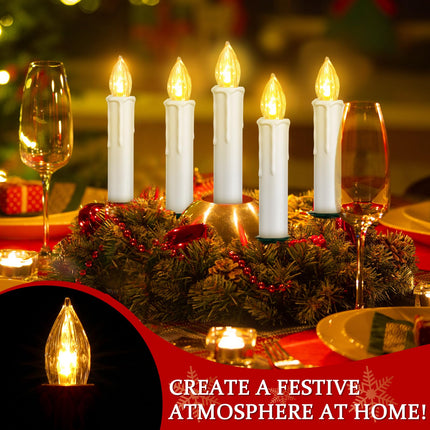 Retisee 40 Pcs Christmas LED Window Candles with Remote Control and Tree Clips Christmas Candles Light Flickering Battery Operated Candlesticks Flameless Candles for Christmas Indoor Outdoor (White)