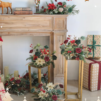Serra Flora Artificial Christmas Flowers Greenery Combo Box Set Faux Flowers Bulk Flower Leaf with Stems for DIY Tree Ornaments Xmas Wreath Floral Arrangements Centerpieces