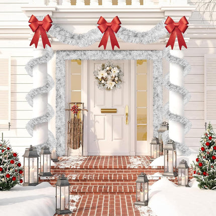 Christmas Tinsel Garland, 32.8 FT Shiny Silver Tinsel Garland Christmas Decorations, Christmas Tree Garland Metallic Twisted Hanging Christmas Garland for Xmas Tree Home Party Indoor Outdoor Decor