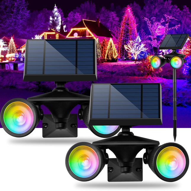 Solar Spotlights Outdoor Waterproof, 7-Color Cycling Landscape Light Dusk to Dawn, Stake Solar Lights Stay On All Night, Solar Uplights for Yard/Patio/Outside Decor/Halloween/Christmas, 2-Pack