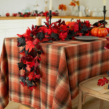 PARTY JOY 6PCS Black Red Leaf Garland, 5.6Ft Halloween Garland Artificial Maple Leaf Autumn Garland Hanging Fall Vines Table Decorations for Thanksgiving Front Door Decorations Fall Decor