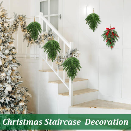 Zomiboo 8 Pcs Mixed Pine Artificial Christmas Teardrop Swag Xmas Wreath Garland Christmas Pine Greenery Swag Pine Branches Teardrop Needles Swag Winter for Christmas Holiday Mantle Decor (19.7 Inch)