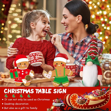 23 Pcs Christmas Tiered Tray Decorations, Gnome Plush 12oz Red Joy Mug Gingerbread Man Xmas Tree Bead Garland Candy Cane Merry Christmas Wooden Tray Signs for Xmas Farmhouse Home Table Decoration