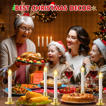 Christmas Window Candles Lights 6 Pack Battery Operated Candles with Remote Control Timer Gold Holders Flameless Candles LED Candles Christmas Decorations for Window Lights Decor Party Xmas Table Top