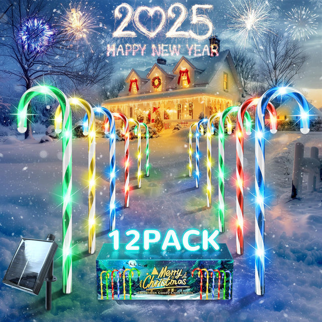Solar Lights Outdoor Christmas Decorations: Candy Cane Light Colorful for Yard Decor Outside - LED Pathway Stake Lighted Waterproof Garden Tree House Decorative 12 Pack