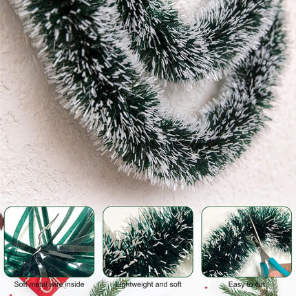 32.8 Feet Christmas Tinsel Garland, Dark Green Garland-Thick White Snow Metallic Garland for Christmas Tree, Party Ceiling Hanging Decoration for Wedding Birthday Xmas Disco Holiday Party