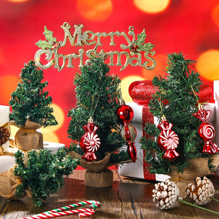 Yinder 8 Pcs Mini Christmas Tree 7.87 Inch 11.81 Inch Miniature Artificial Christmas Tree Small Fake Xmas Pine Tree with Base for Winter Mantel Village Home Kitchen Dining Table Holiday Decorations