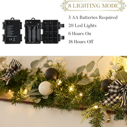 Valery Madelyn 6 feet Pre Lit Christmas Garland for Mantle with Lights, Lighted Xmas Garland with Black White Balls for Front Door Fireplace Table Centerpiece Outdoor Party Decoration Indoor