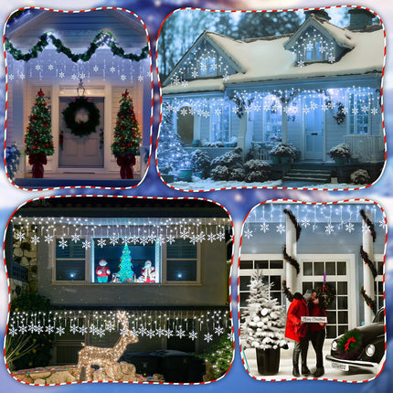 Enhon 14 Drops Christmas Snowflake Icicle String Light Outdoor, 11.5FT 175 LED Large Hanging Snowflake Icicle Window Curtain Fairy Outdoor Light with 8 Light Modes for Christmas(Cool White)