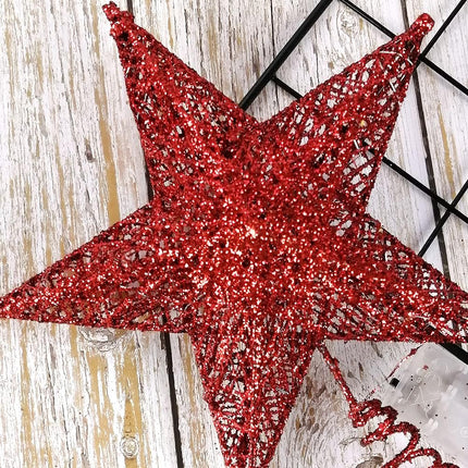Christmas Tree Star Topper, Metal Xmas Tree Topper Star Christmas Decoration Glittered Tree-top Star for Festive Christmas Decor Holiday Ornament or Home Decor (Red, 8 inch)