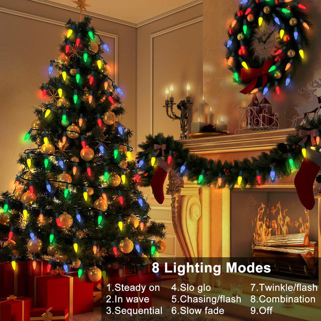 DBFAIRY 2Packs C6 Battery Operated Christmas Lights,16.4ft Strawberry String Light with Timer 8 Lights Modes,Multicolor Battery Wreath Lights for Christmas Tree Wreath Garland Home Decor