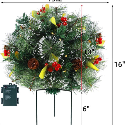 Glintoper Pre-lit Christmas Urn Filler, Lighted Artificial Mini Xmas Pine Trees with Tripod Stake, Light Up 8 Modes & Timer, Battery Powered Outdoor Planter Filler Festival Holiday Home Decor, 2 Pack