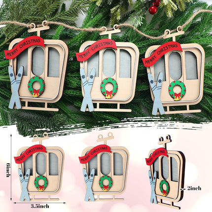 9 Foot Ski Lift Gondola Hanging Christmas Garland Wooden Ski Garland with Cable Car Skier Ski Christmas Tree Ornaments Christmas Village Ski Lift Garland s for Home Party Decor