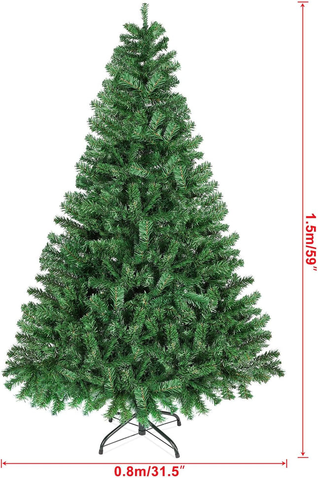 5FT Artificial Christmas Tree with 550 PVC Branch Tips, Christmas Tree with foldbale Metal Base, Easy Assemble, Christams Decoration for Home and Office