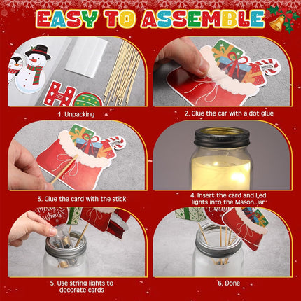 Amyhill 21 Pcs Christmas Centerpieces Sticks with Mason Jars LED Light Gingerbread Snowman Santa Christmas tree picks Cutout on Sticks Vase Filler Crafts for Xmas Wreath Holiday Table Decorations