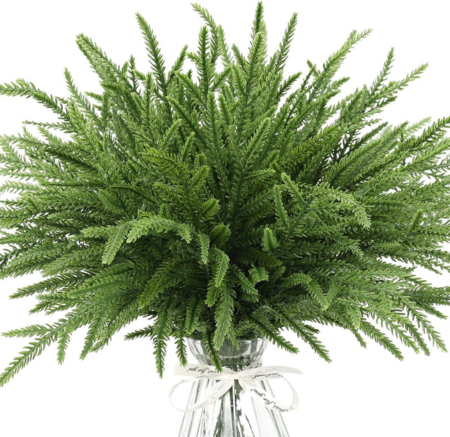 50PCS Christmas Norfolk Pine Branches,14.9 inch Artificial Norfolk Pine Stems,Faux Greenery Pine Needles Branches Xmax Norfolk Pine Picks for DIY Garland Wreath and Home Garden Decoration