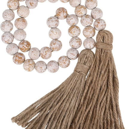 IMIKEYA Wooden Beads Garland: Farmhouse Wood Bead Garland for Tiered Tray Farmhouse Beads Hanging Wood Bead Garland with Tassels Prayer Rustic Beads for Coffee Table Decor