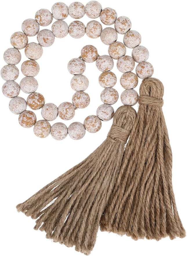 IMIKEYA Wooden Beads Garland: Farmhouse Wood Bead Garland for Tiered Tray Farmhouse Beads Hanging Wood Bead Garland with Tassels Prayer Rustic Beads for Coffee Table Decor