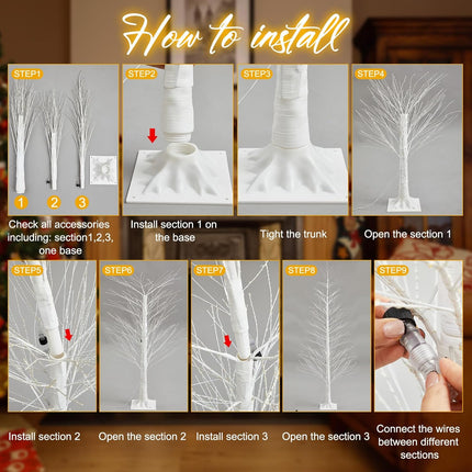 2 Pack 4ft Lighted Birch Tree LED Warm White Lights Twig Tree with Twinkle Lights Artificial Tree Light for Christmas Outdoor Indoor Home Decorations, 8 Modes