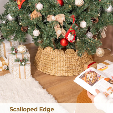 StorageWorks 24" Scalloped Christmas Tree Collar, Wicker Christmas Tree Base Skirt with Water Hyacinth, Rustic Tree Ring Stand Cover for Christmas Home Party Farmhouse Artificial Trees Décor