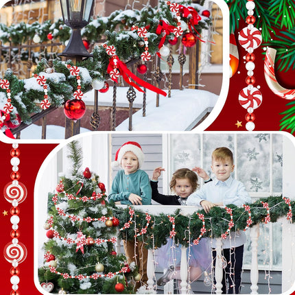 Zeyune 2 Pcs 13 Feet Christmas Candy Garlands Christmas Tree Garland Decorations Peppermint Beaded Candy Hanging Garland for Xmas Tree Wreaths Fireplace Holiday Party Supplies Home