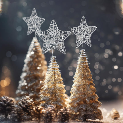 Hiboom 6 Pieces Mini Christmas Tree Star Toppers Glittered Xmas Tree Topper 4 Inch Hollow Star Treetop Topper for Indoor Party Decoration Ornaments(Silver)
